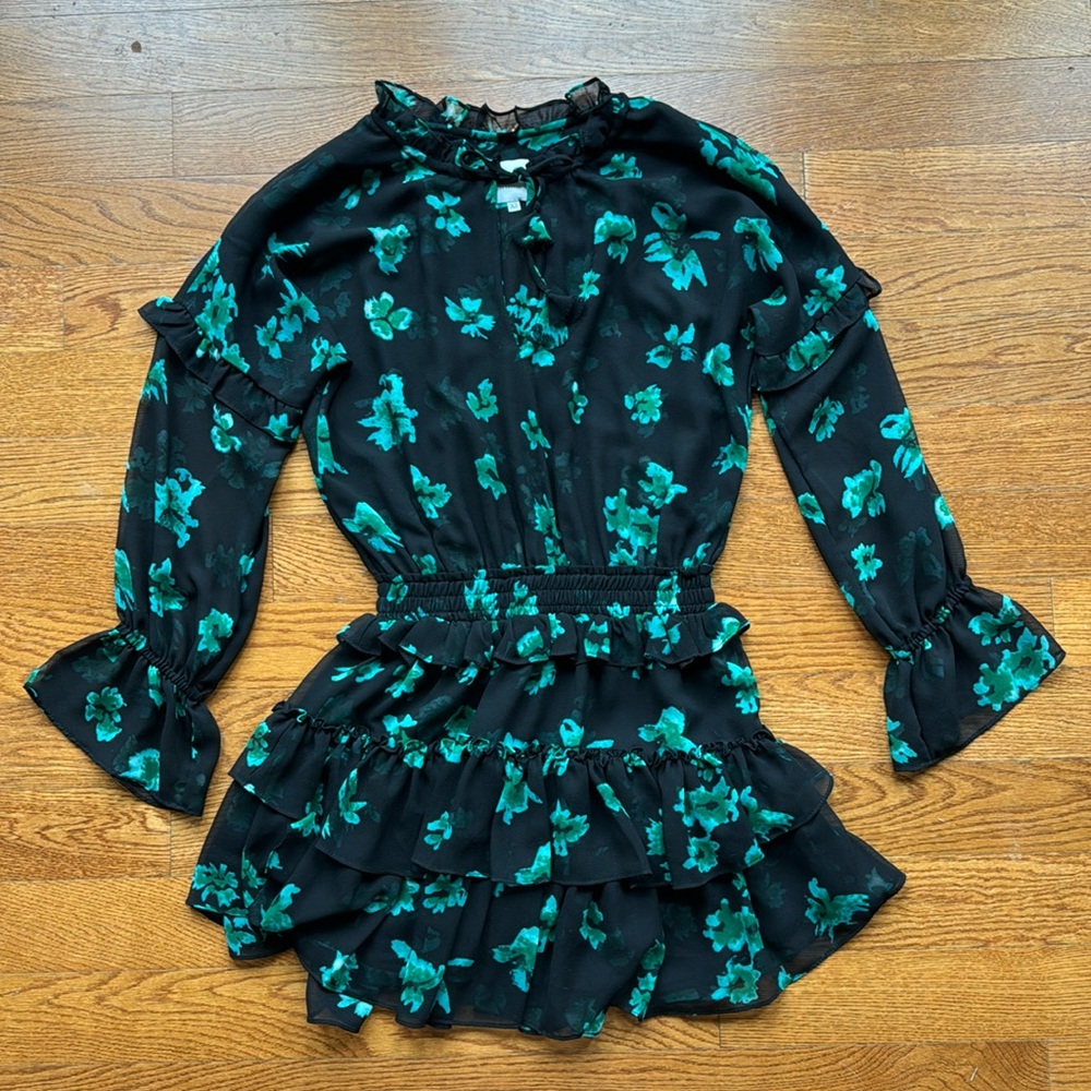 Worn once Misa floral dress in black/green